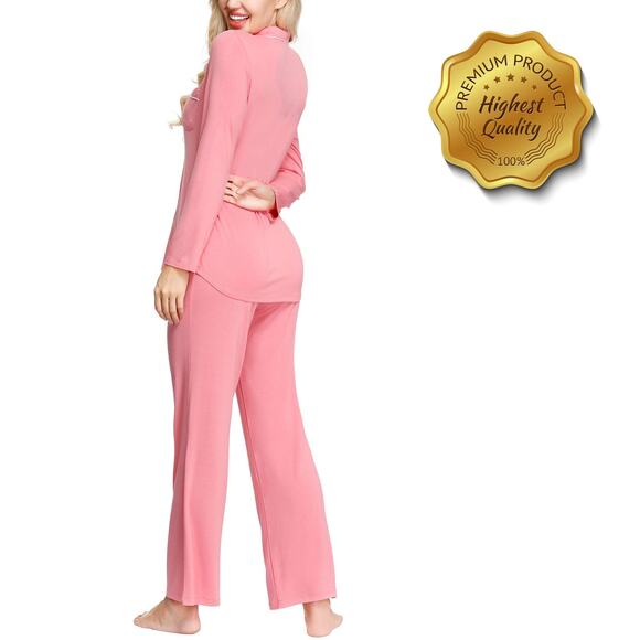 INK+IVY Rayon Long Sleeve Button Top & Trouser Pajama Set Pink Size M - Picture 4 of 4